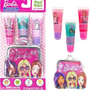 BARBIE MAKEUP KIT 3PC LIP GLOSS N MAKEUP BAG